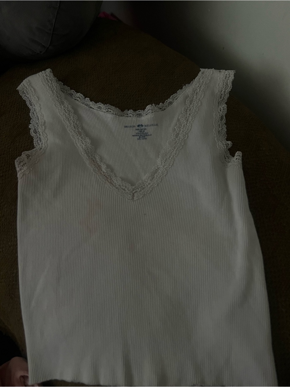 Brandy Melville White Lace-Trim Ribbed Camisole
